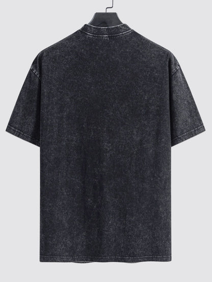 Cross Slogan Print Washed Distressed Drop Shoulder T-Shirt - Naturzy