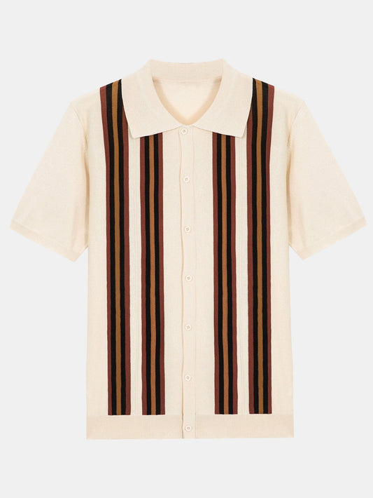 Short Sleeve Striped Button Up Sweater Polo - Naturzy
