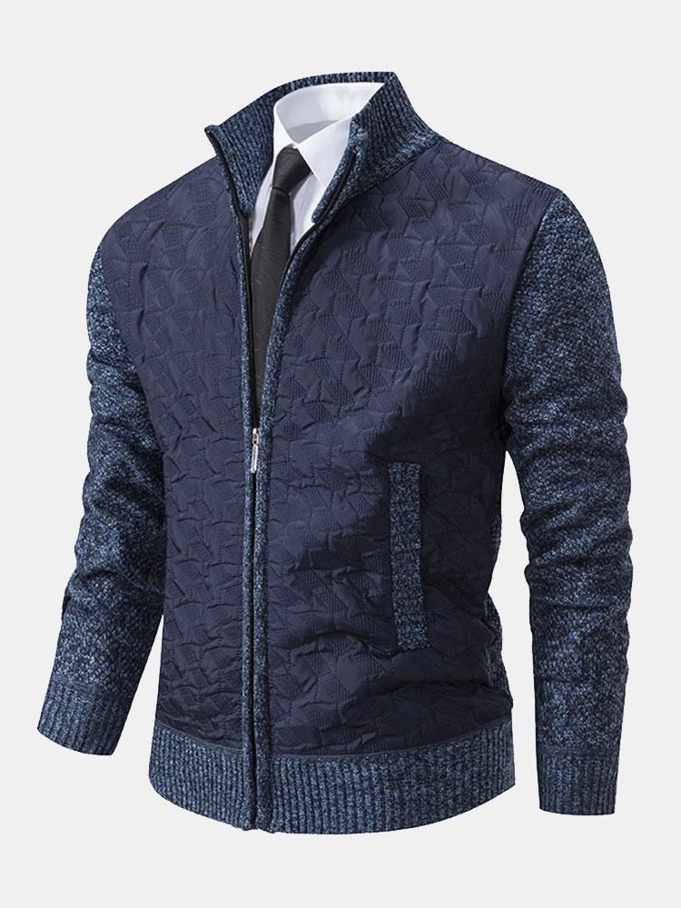 Quilted Jacquard Zip Up Sweater - Naturzy