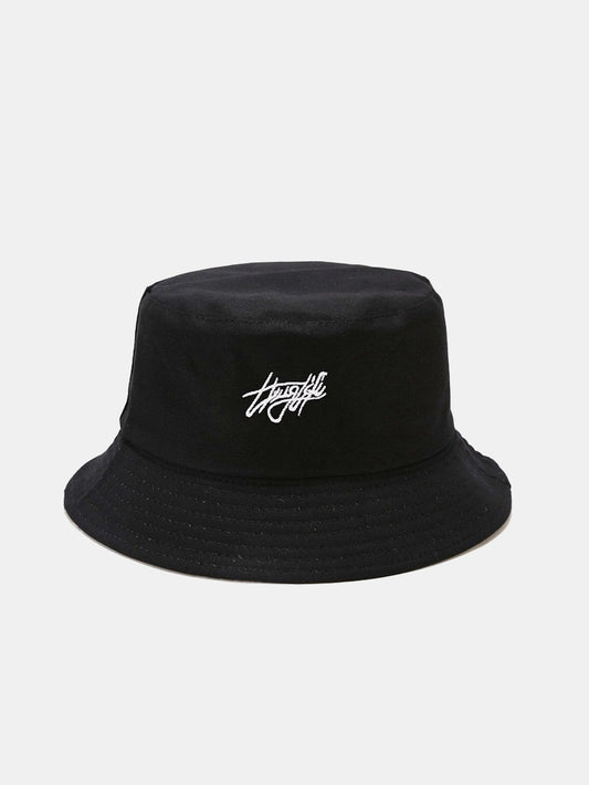 Double Side Reversible Slogan Pattern Bucket Hat - Naturzy