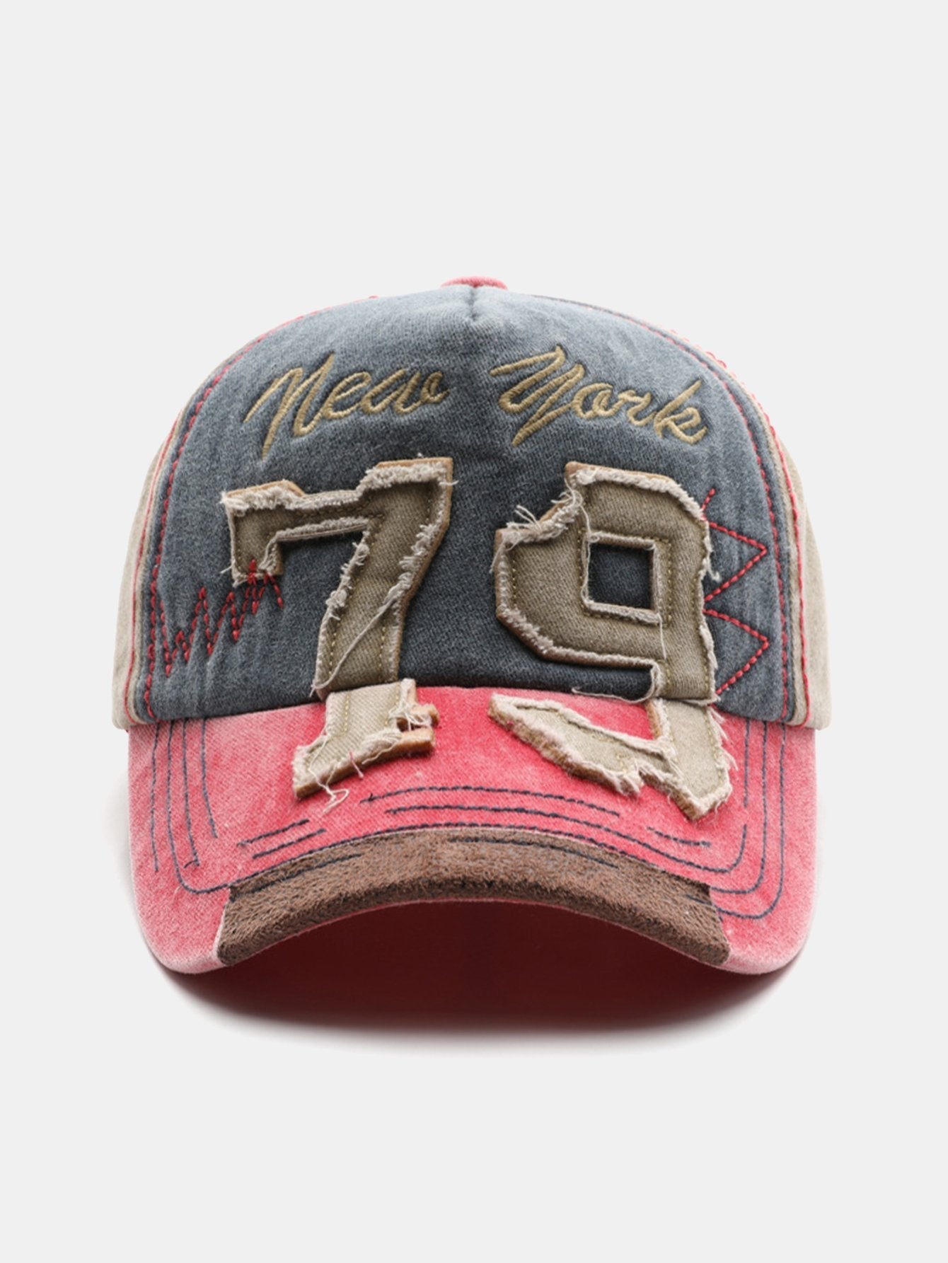 New York 79 Embroidery Washed Distressed Baseball Cap - Naturzy