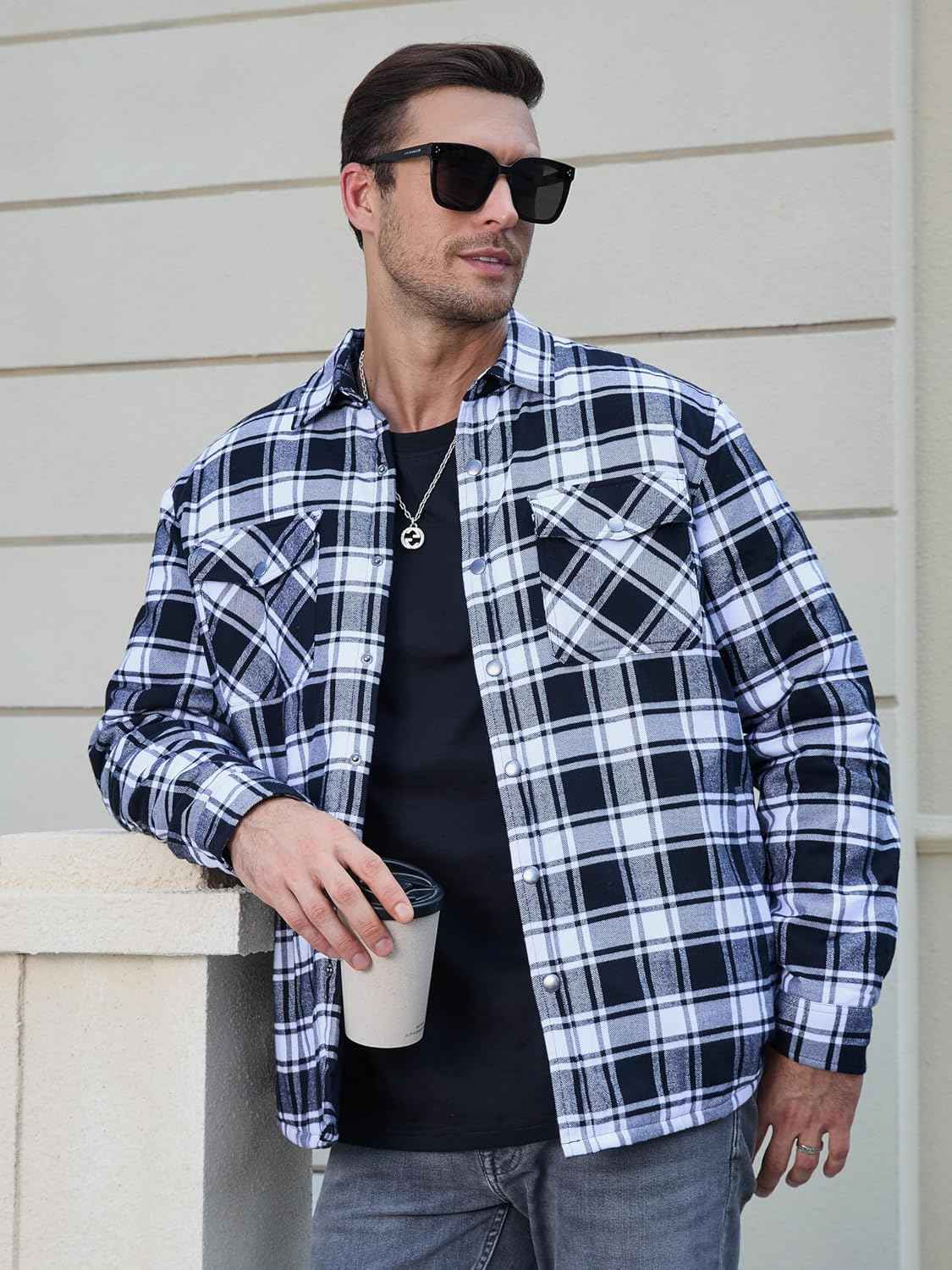 Men's Flannel Shirt Long Sleeve Button Down Jacket